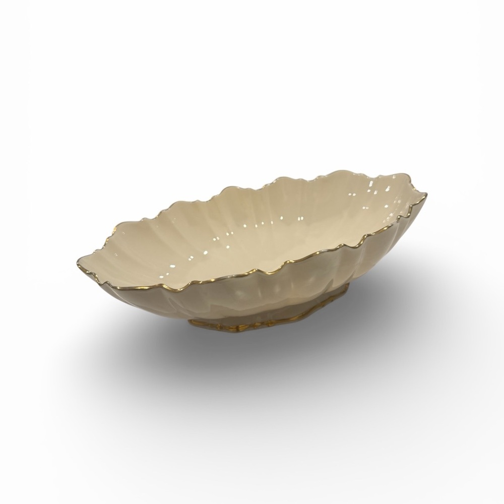 Lenox Symphony 24k Gold Trim Oval Scallop Footed Serving Bowl